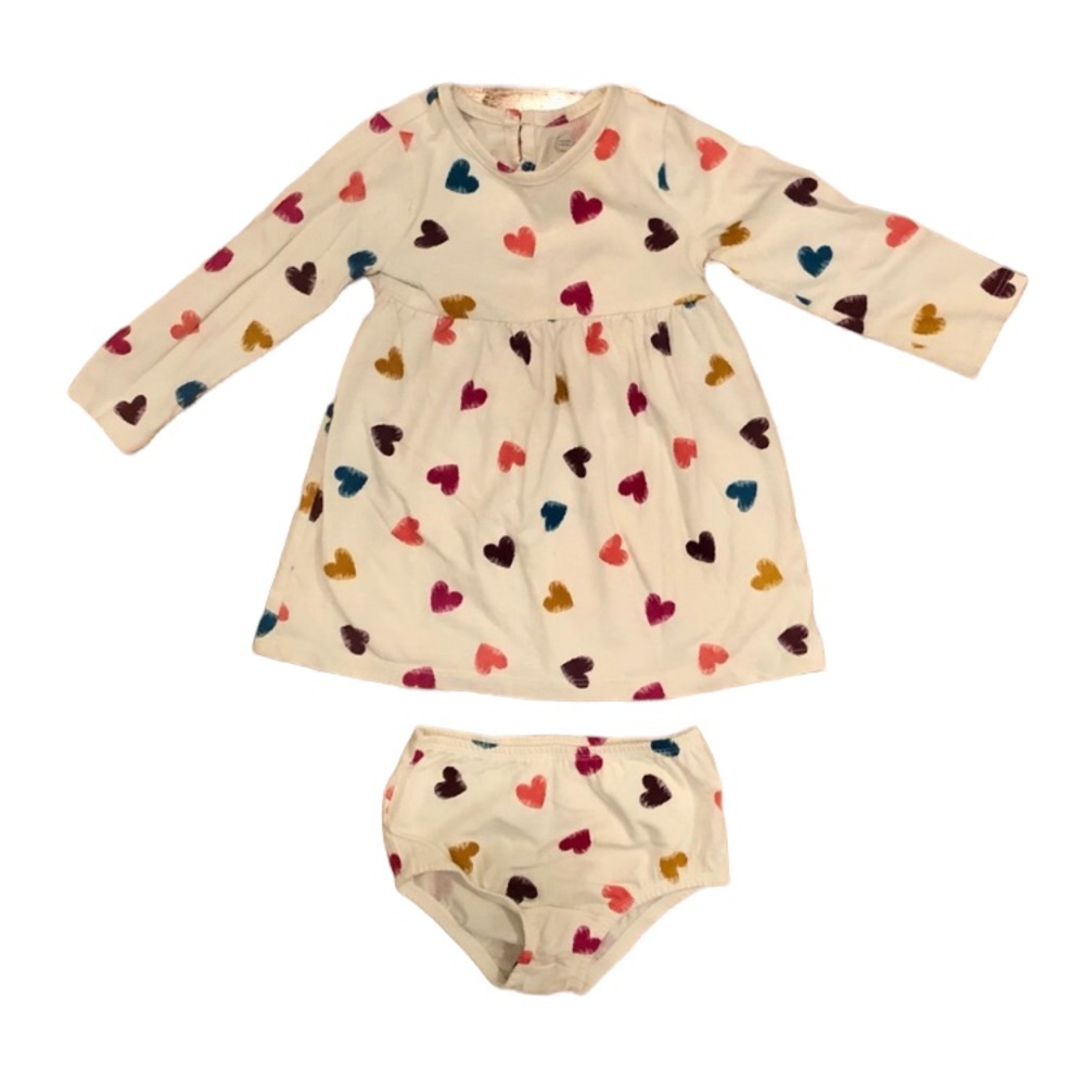 Wonder Nation white long sleeve heart print dress with matching bloomers, 18M
